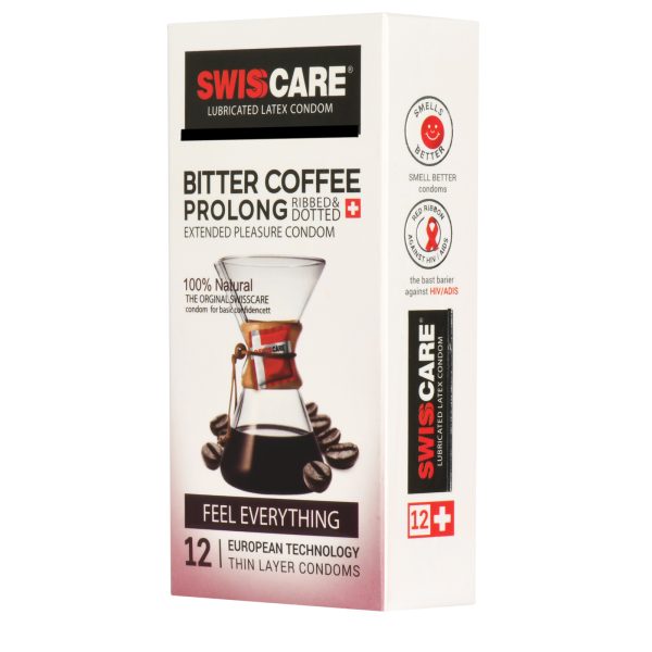 کاندوم سوئیس کر مدل Bitter Coffee بسته 12 عددیSwisscare - Bitter Coffee Condoms 12Pcs