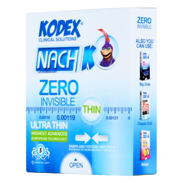 کاندوم نازک کدکس مدل Zero Invisible بسته 3 عددیKodex - Zero Invisible Condom 3pcs